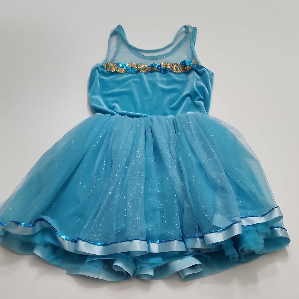 Grace Blue and Gold Kids Dance Costume